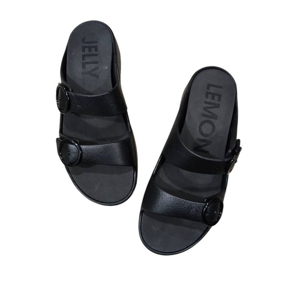 Lemon Jelly Gaia Platform Sandals Womens 10.5 Black Leather Buckle Strap Outdoor